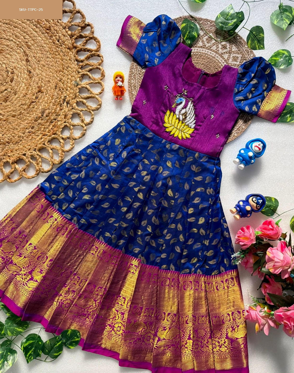 Jacquard Fabric Gown with Zari Border