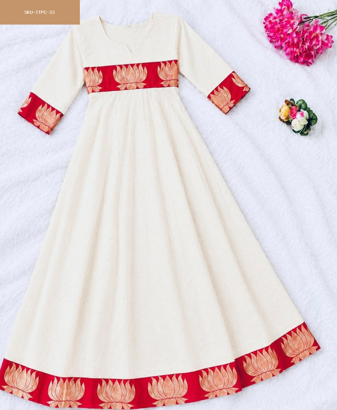 White and Red with louts design